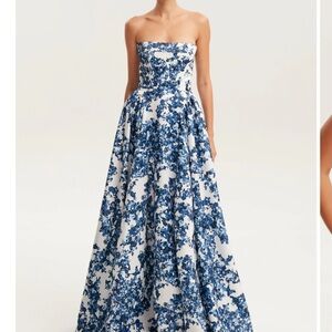 Blue and White Floral Strapless Dress: never worn